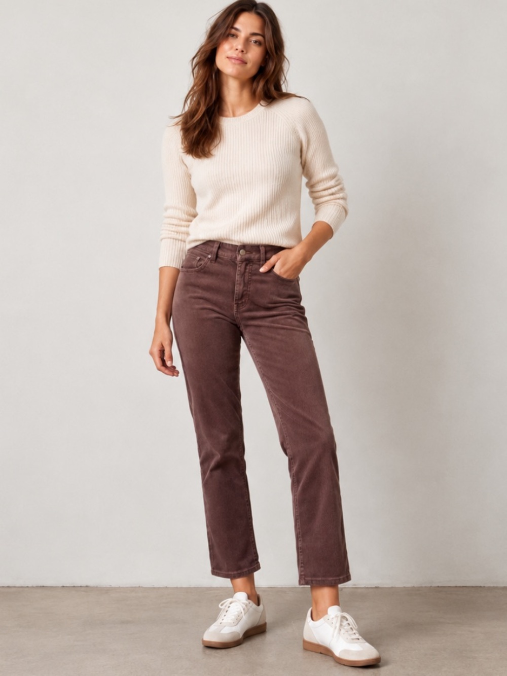 Pilcro The Yaya Mid-Rise Corduroy Crop Straight Leg Pants Brown Size 28